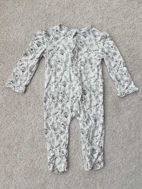 Little Me Other - Little Me White and Black Floral Footie Ruffled Zippered One Piece